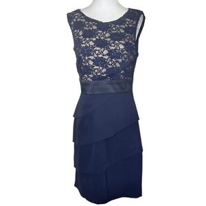 LAURA Sleeveless Navy Lace Empire Waist with Layered Bottom Dress 8